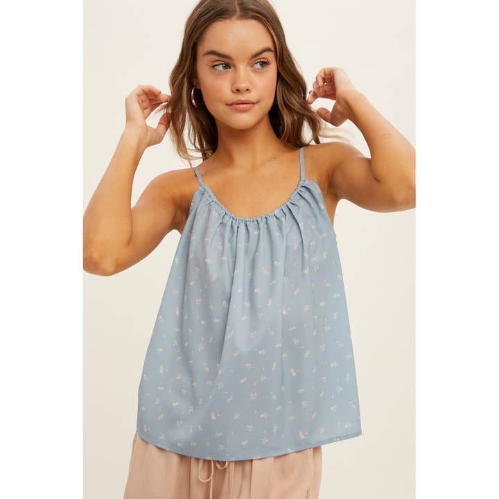 M BLUE FLORAL PRINT FLARE CAMI TOP / WL22-6934 for wholesale on Faire