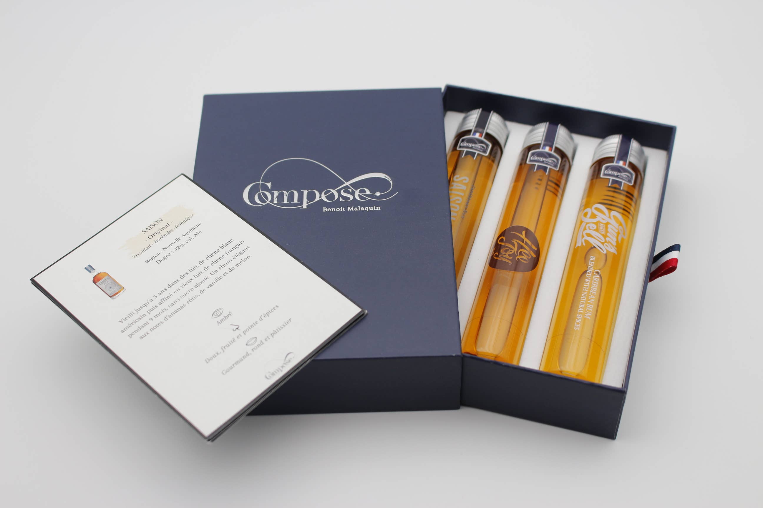 Compose - Venta al por mayor Vino/cerveza/licores con poco alcohol - Set de regalo de 3 rones (2 especiados - 1 ron añejo)1