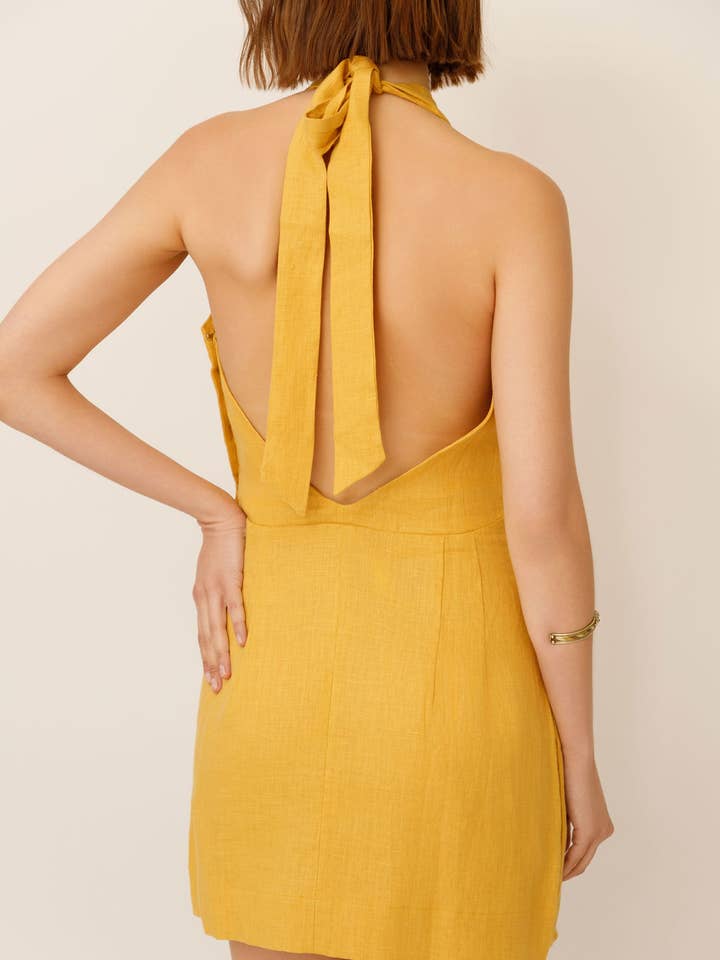 WUESTE - Wholesale Dress - Women's - Kaili Deep V Linen Mini Dress4