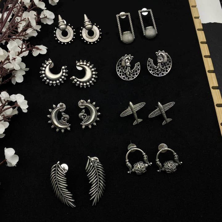 Juego de Pendientes Tribales y de Templo de Plata Oxidada para venta al por mayor de Quirky Fashions