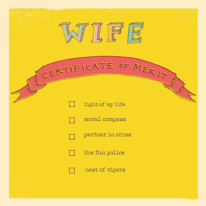 Poet and Painter - Wholesale Everyday Greeting Card - 'Wife Certificate of Merit' Greetings Card , FP751