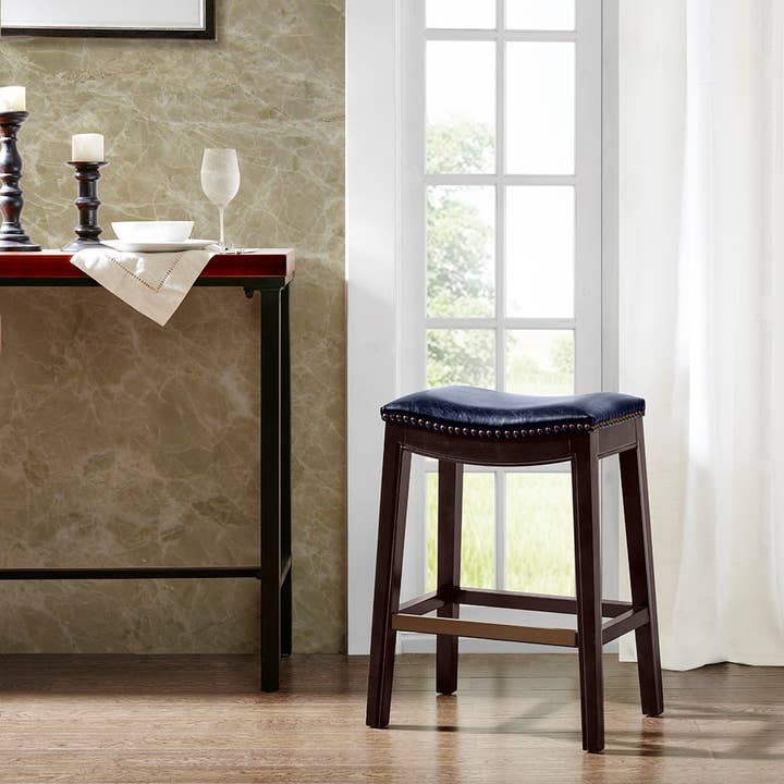 Olliix - Wholesale Stool - Leather Saddle Counter Stool, Navy Blue