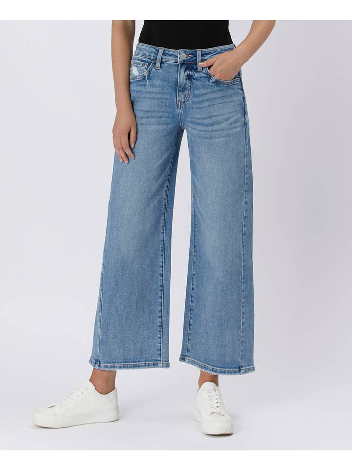 IDEALLY TUMMY CONTROL HIGH RISE BAGGY WIDE JEANS LV1471 for wholesale on Faire