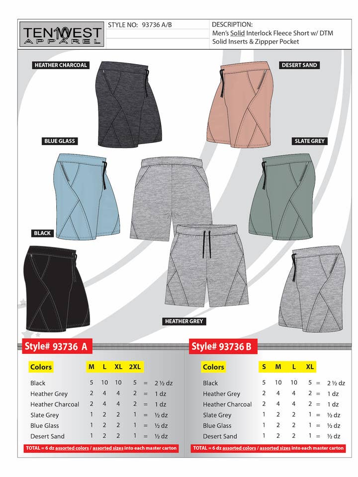 Pantaloncini interlock alla moda da uomo M-2X - 93736A per la vendita all'ingrosso da parte di Ten West Apparel