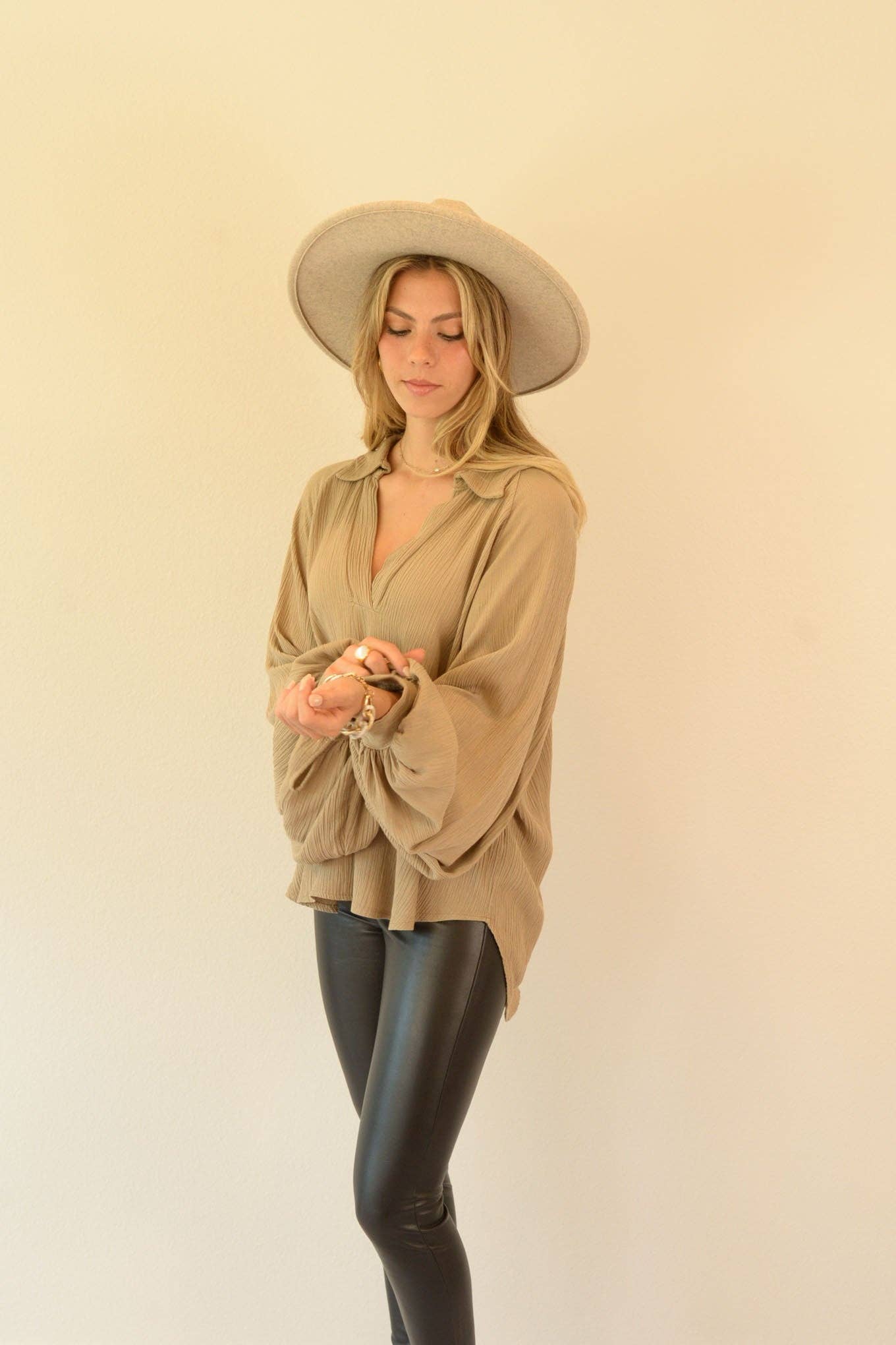 Ambiente - Wholesale Blouse - Women's - WASHED BALLOON BLOUSE-T2309EL741593