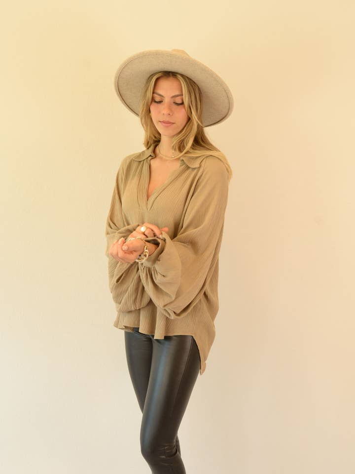 Ambiente - Wholesale Blouse - Women's - WASHED BALLOON BLOUSE-T2309EL741593