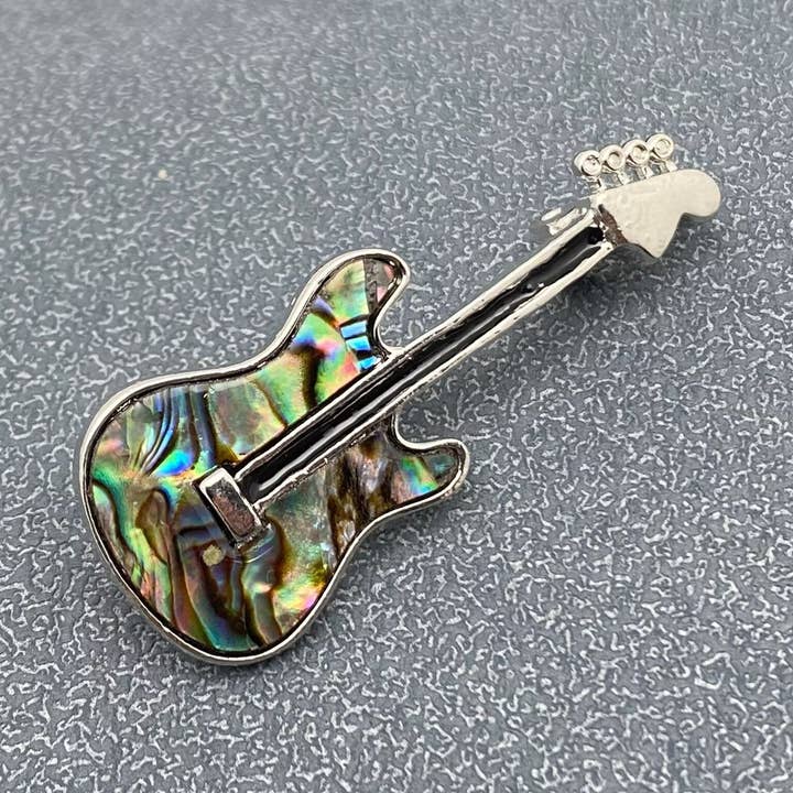 Abalone Shell Silver Tone Guitar Brooch for wholesale by Mio Queena