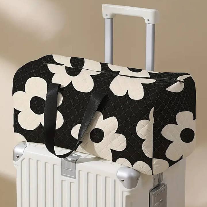 Black Flower Print Quilted Large Duffel Bag for wholesale on Faire4