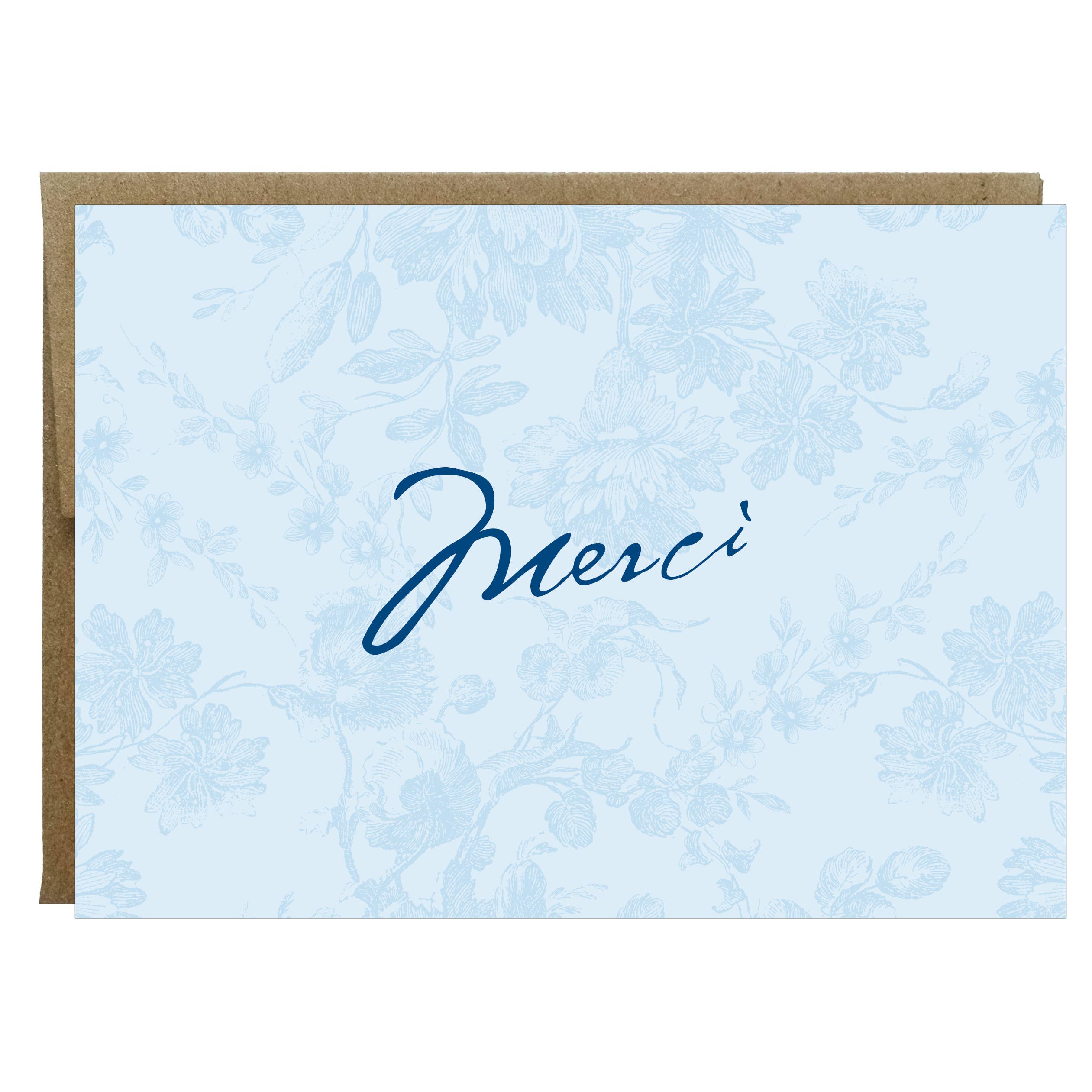 Idea Chic - Wholesale Thank You Card - Merci Vintage French Flower Thank you Greeting Card in Blue0