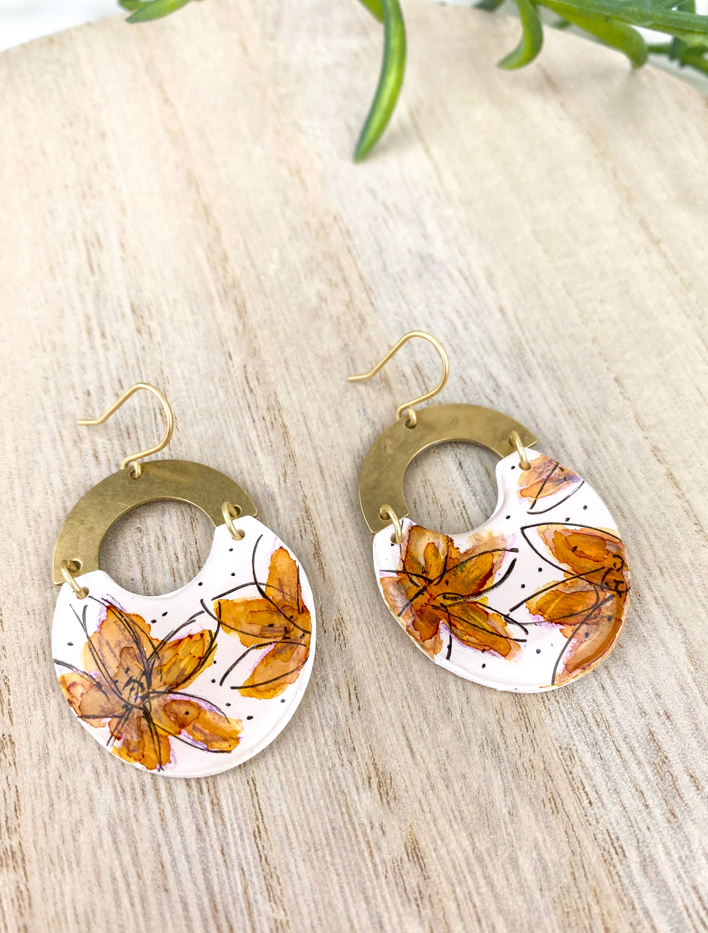 Light Shine - Wholesale Dangle Earrings - Hand Painted Sketchy Flower Clay Earring | Statement Drop5