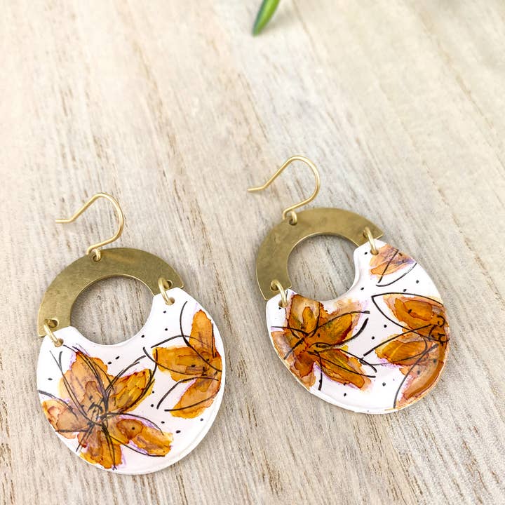 Light Shine - Wholesale Dangle Earrings - Hand Painted Sketchy Flower Clay Earring | Statement Drop5