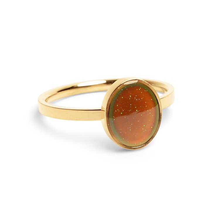 WJW - Wholesale Single Stone/Solitaire Ring - 18K Gold PVD Stainless Steel Mood Ring