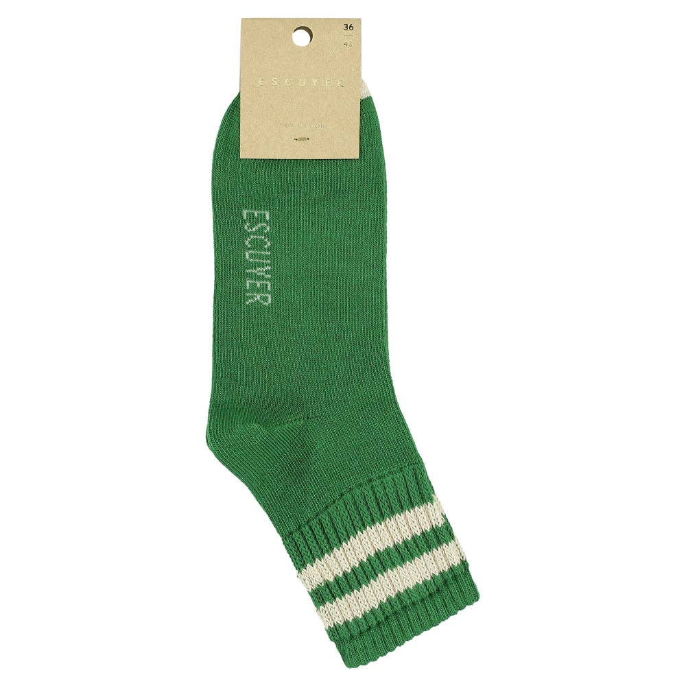 ESCUYER - Wholesale Socks - Women's - Women Stripes Ankle Socks - Green / Ecru1