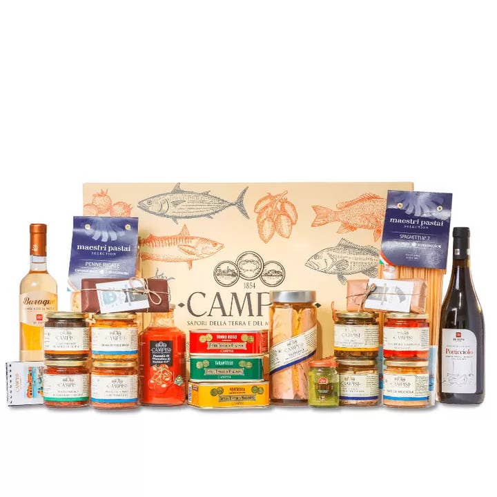 Gavekurv Gold 4 med 18 sicilianske produkter - Hamper 637 for engroshandel hos The Sicily Essence