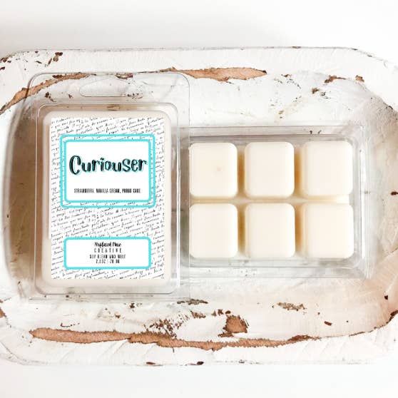 Curiouser Literary Soy Wax Melts (Strawberry Pound Cake) for wholesale by Misplaced Muse Creative