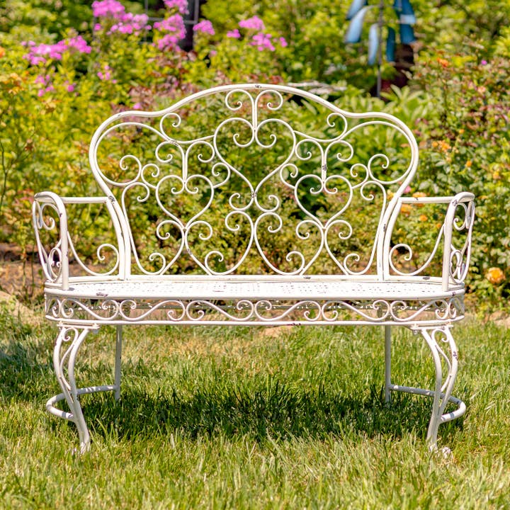 Zaer Ltd. International - Wholesale Bench - Esme Iron Garden Bench with Heart Designs- 3 Color Options