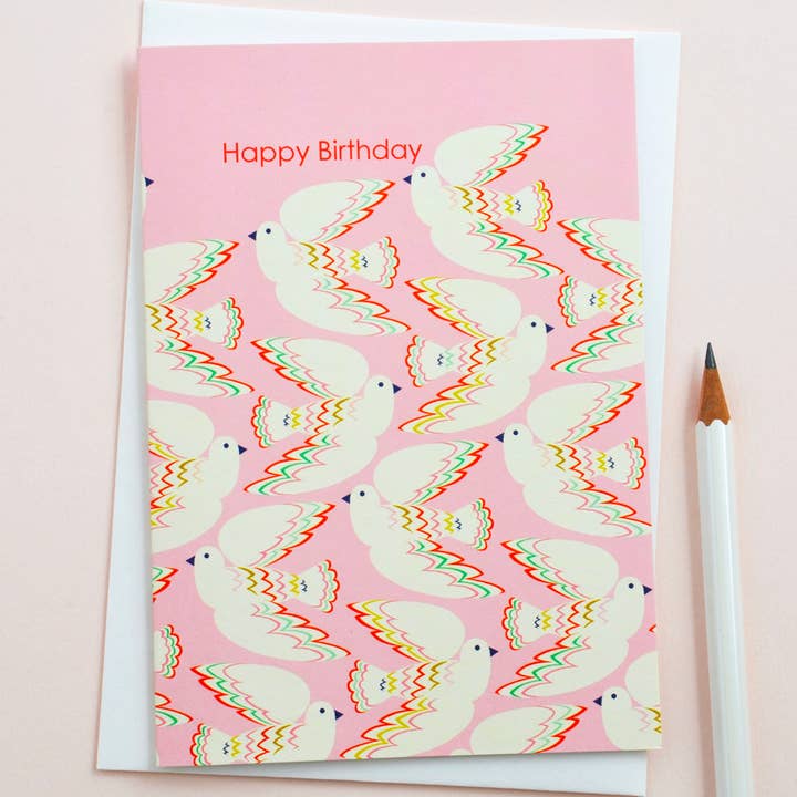 Pretty in Pink Happy Birthday Greetings Card for wholesale by Elvira.v.v.Designs