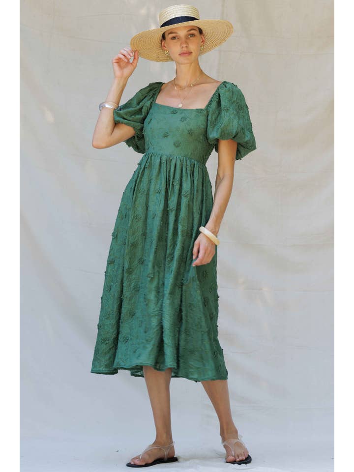 Endless Blu – wholesale Dress – Women's – YD5018 Embroidered Puff-Sleeve Midi Dress8