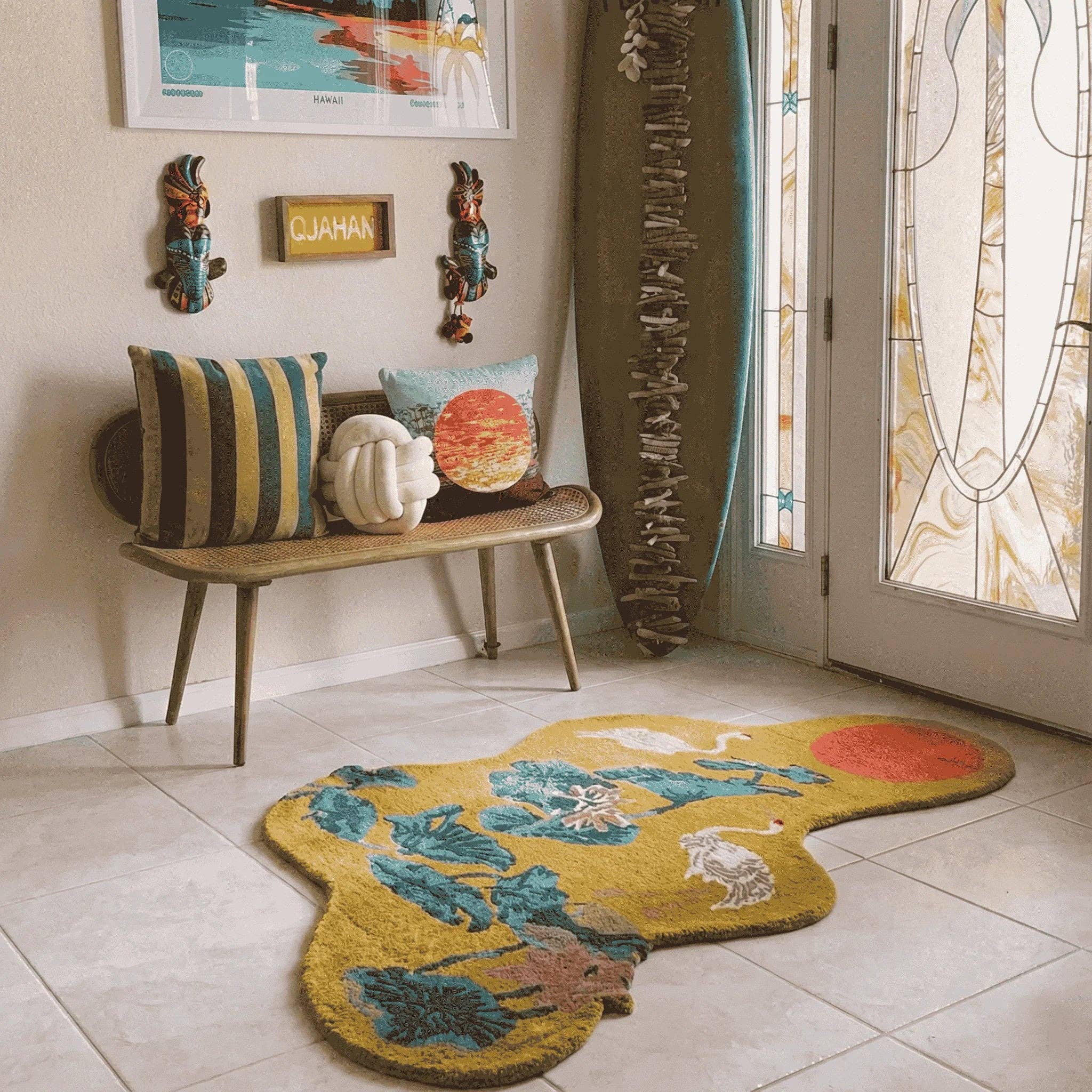 Maia Homes - Wholesale Area Rug - Cranes and Lotus in a Sunny Pond Hand Tufted Rug3