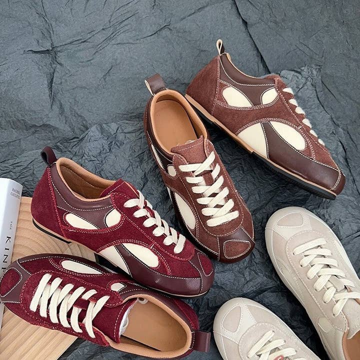 ACCITY - Wholesale Flats/Loafers - Women's - Retro Colorblock Sneakers in Wine Red Style_CWSHF0168