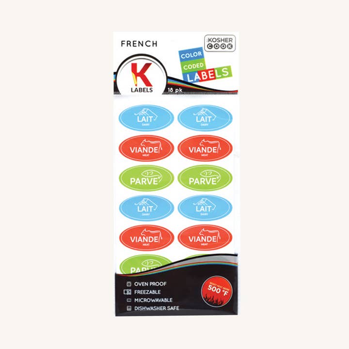 Etiquetas kosher, surtidas en francés, paquete de 18 para venta al por mayor de Ner Mitzvah