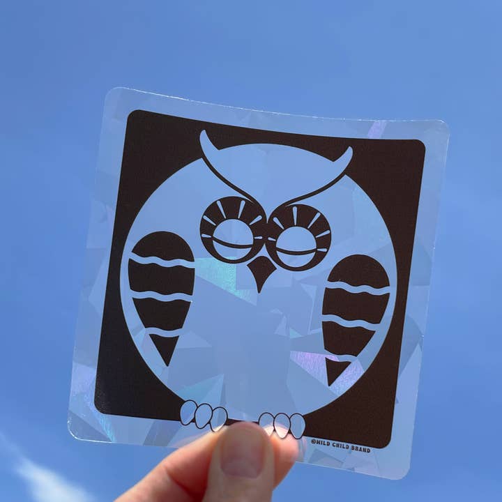 Sleepy Owl Suncatcher Decal for wholesale by Wild Child Brand