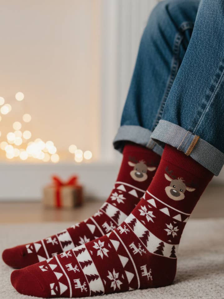 GERMO bordeauxrøde bomuldsjulesokker for engroshandel hos Sokisahtel I BestSockDrawer