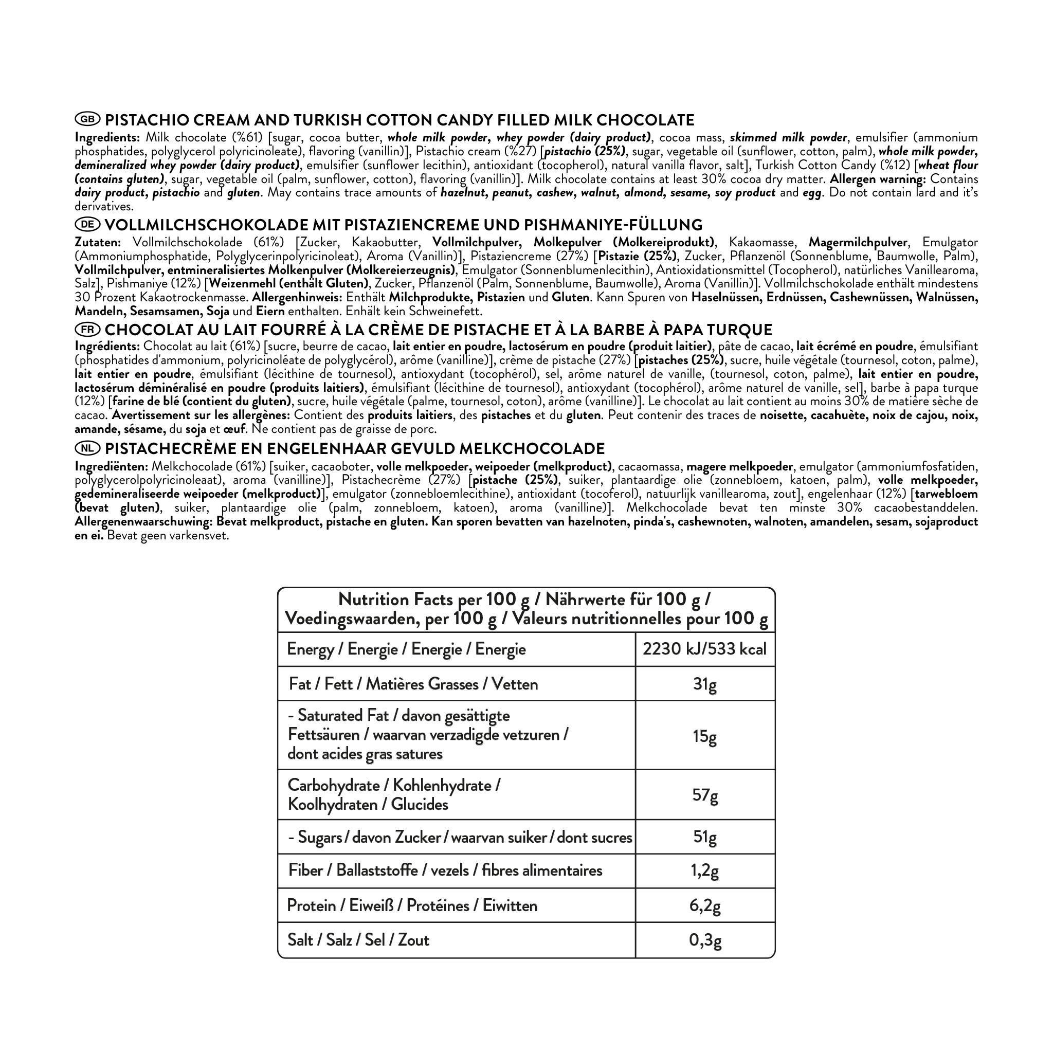 Patislove – Doces cobertos de chocolate por atacado – Chocolate de Leite com Pistácio e Algodão Doce Angel’s Hair, 90G4