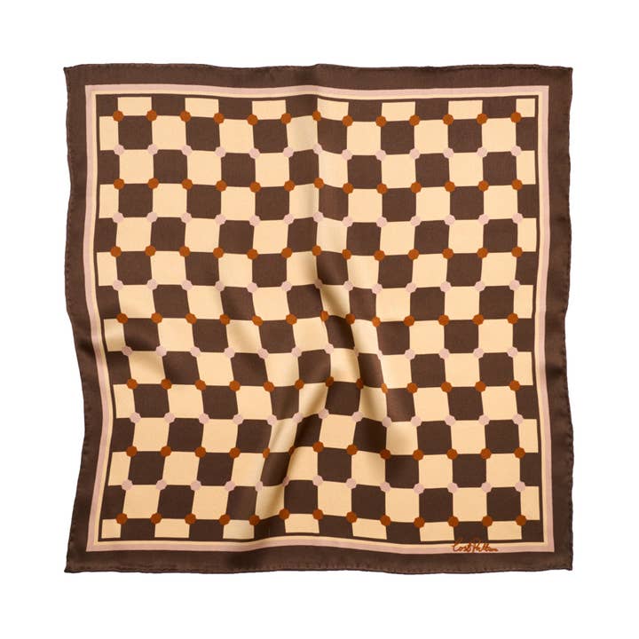 "Checkerboard" Silk Pocket Square - Coffee for wholesale on Faire