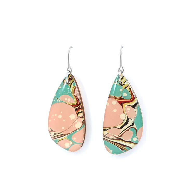 Mint green and pink modern marble dangle earrings for wholesale by autumn + tree