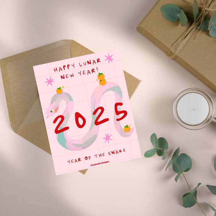 Cartolina di auguri del serpente LNY per la vendita all'ingrosso da parte di heypandadesigns