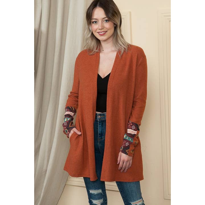 Einfarbiger und aztekischer Kontrast-Cardigan mit Taschen für den Großhandel von Reborn J