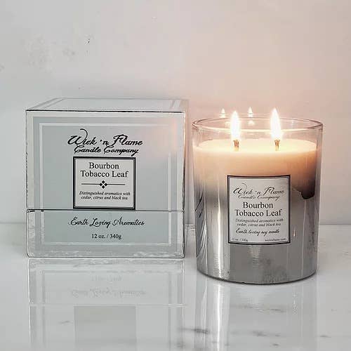 Bourbon Tobacco Leaf 12oz Argento Ombre per la vendita all'ingrosso da parte di Wick 'n Flame Candle Company