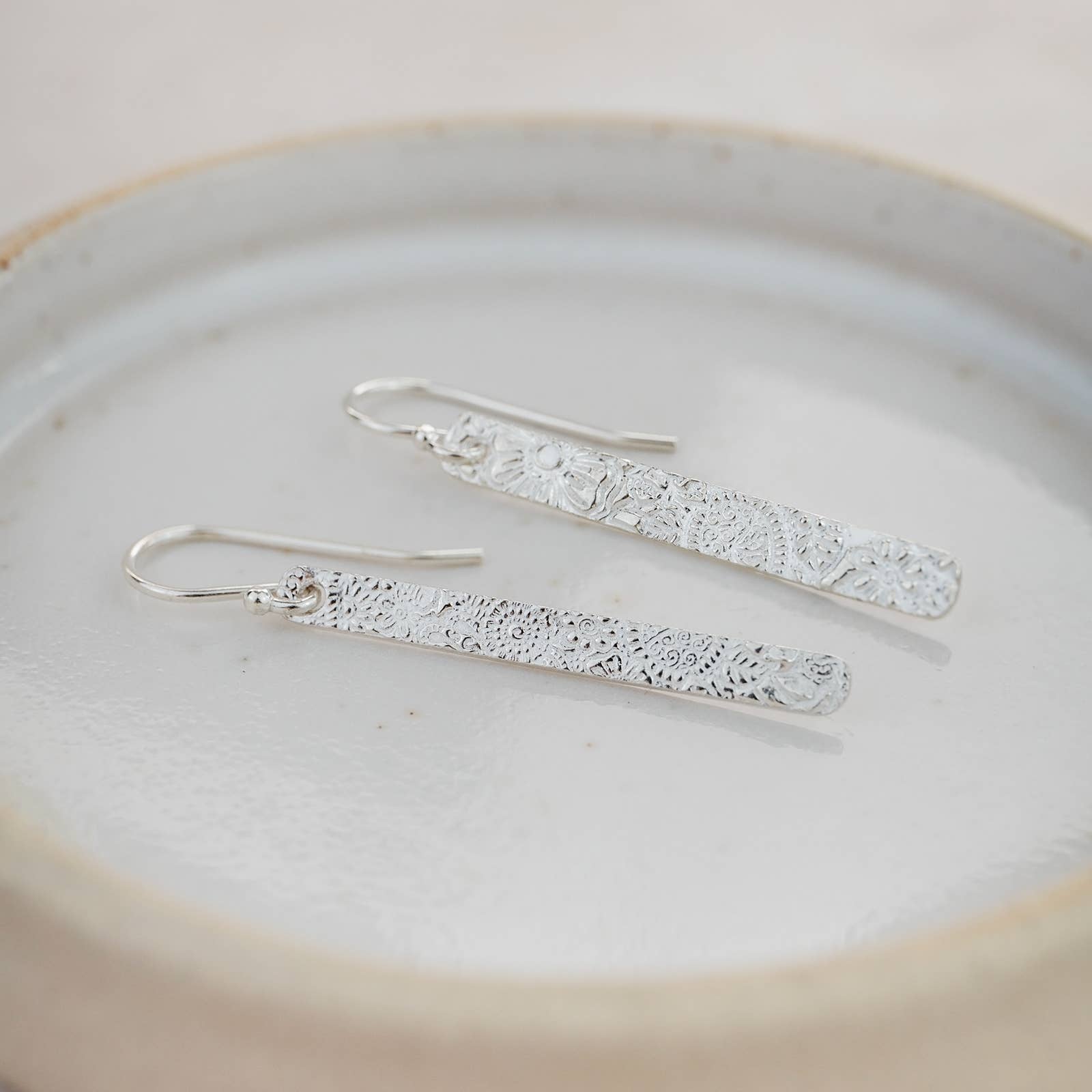 Lucy Kemp Jewellery – wholesale Dangle earrings – Sterling Silver Textured Long Rectangle Earrings1