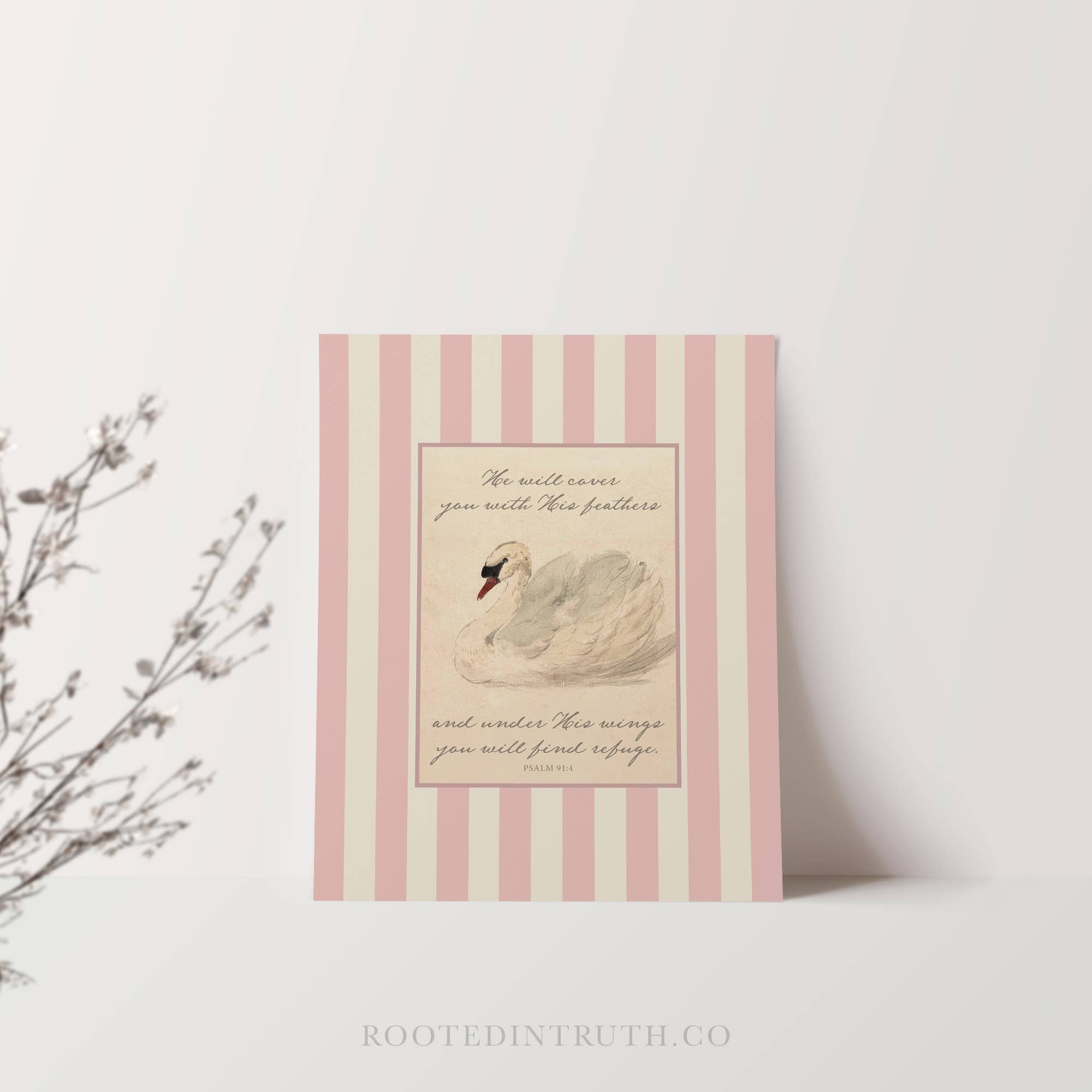 Rooted in Truth - Wholesale Art Print - Wings Christian Preppy Wall Art Print, Vintage, Pink Stripes1