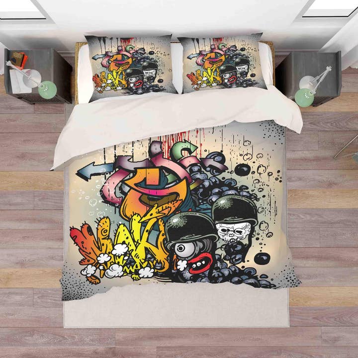 Juego de Funda Nórdica de Graffiti 3D con Calavera Juego de Ropa de Cama Funda de Edredón Fundas de Almohada SF073 para venta al por mayor de Jess Art Decoration