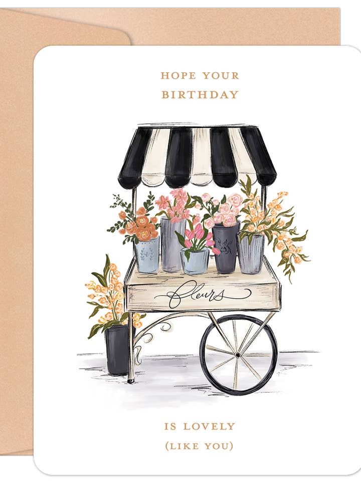 Hope Your Birthday is Lovely Flower Cart Birthday Card for wholesale by Willow & Ivy Press