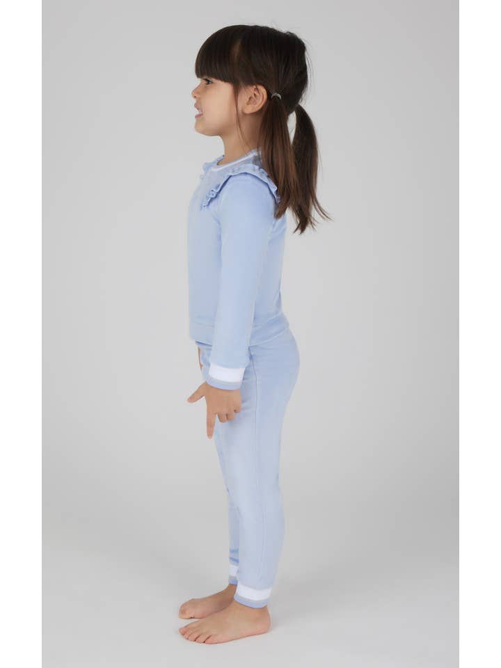 90 Degree by Reflex - Wholesale Lounge Set - Kids - Toddler Girls Velour Ruffle Crew and Jogger Set