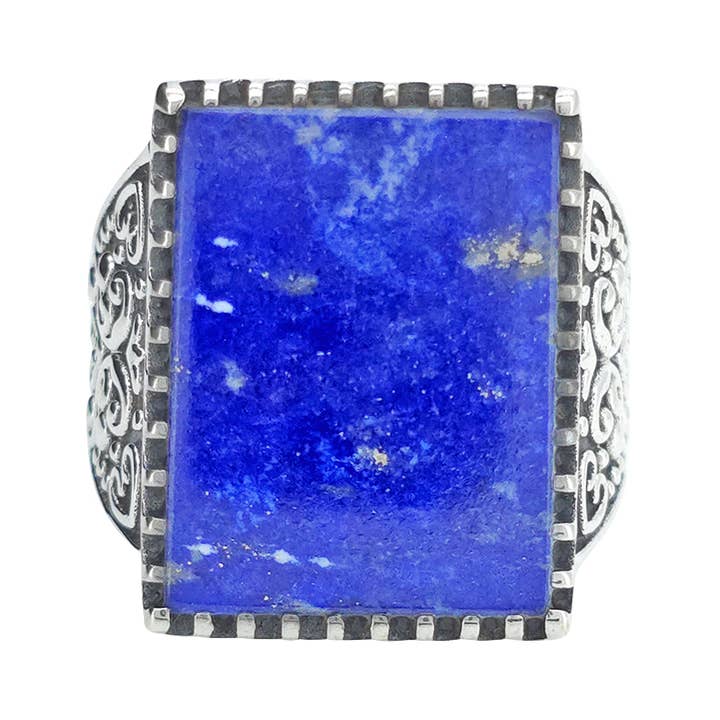 Amberman - Venta al por mayor Anillos solitarios - Anillo de plata de ley con lapislázuli para hombre