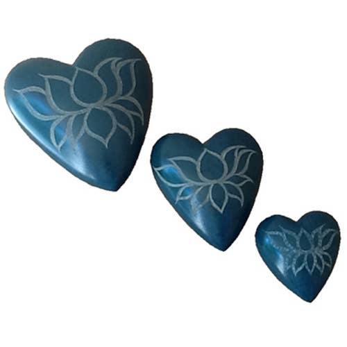 Teal Soapstone Heart w/ Etched Lotus for wholesale by One World Projects