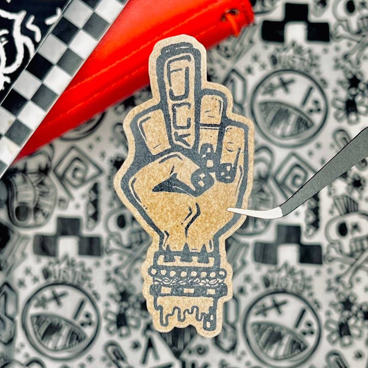 FUCK kraft die cut. 3" uncoated kraft die cut sticker. for wholesale by Theoretikal Design Company