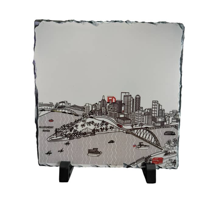 Trivella in ardesia con skyline di Pittsburgh per la vendita all'ingrosso da parte di Beyond Cushions Corporation