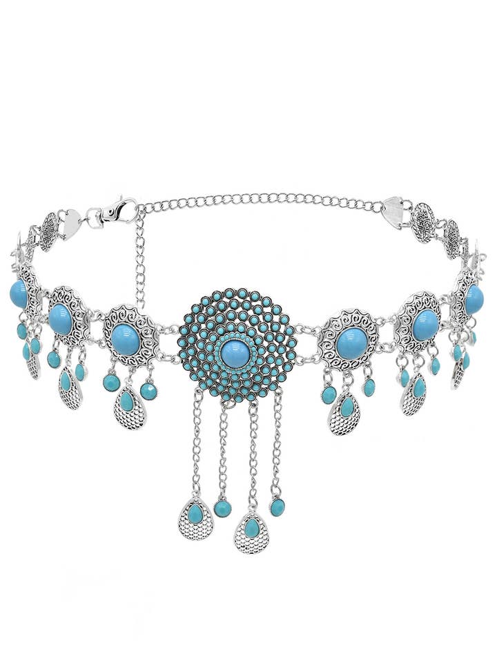 Correntes Cintura Turquesa Tassel Turquesa WA0231 por atacado de Ole