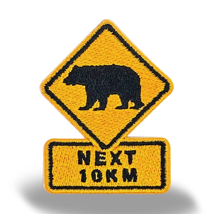 Bear Crossing Road Sign Iron On Embroidery Patch for wholesale by Northern Icons Creations INC