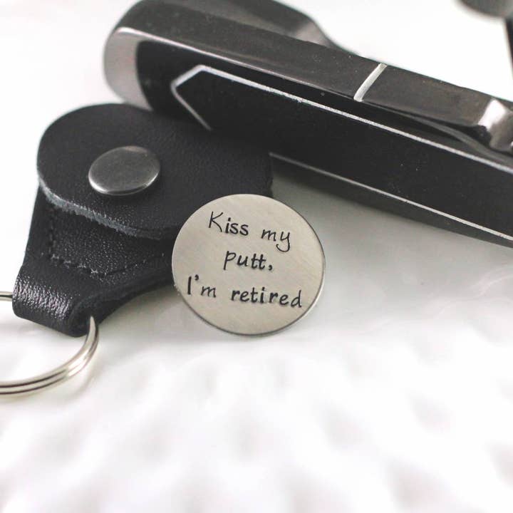 Woobie Beans Jewelry, Gifts & Apparel - Wholesale Sporting Accessories - I'm Retired Golf Ball Marker with Leather Carrying Case