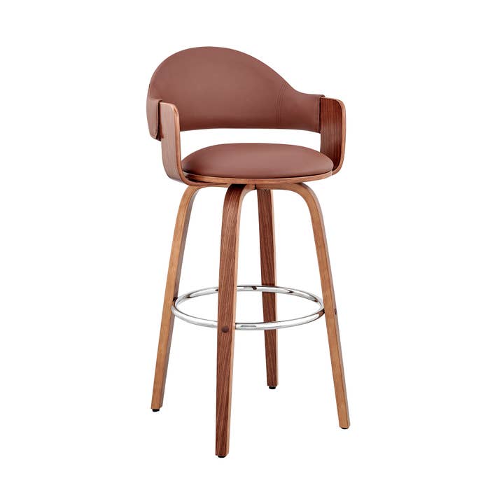 30" Rich Brown Faux Leather Walnut Wood Bar Stool for wholesale by HomeRoots