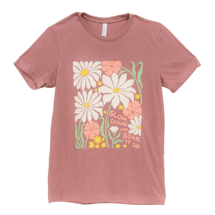 Slow Down and Soak It Up T-Shirt, Heather Mauve Small for wholesale by Col House Designs