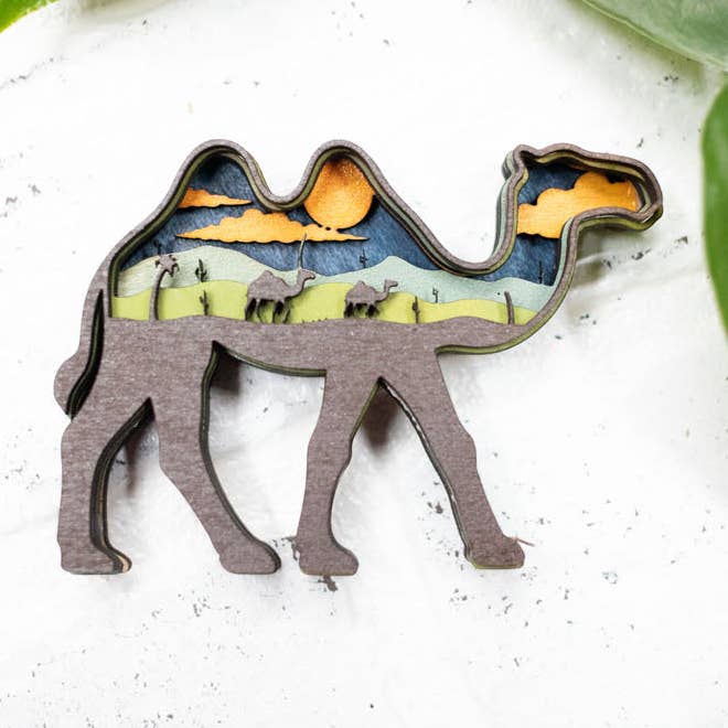 Laser Cut Camel, Animal 3D Diorama, Handmade Dessert Scene, Camel Animal Decor for wholesale by The McGarvey Workshop