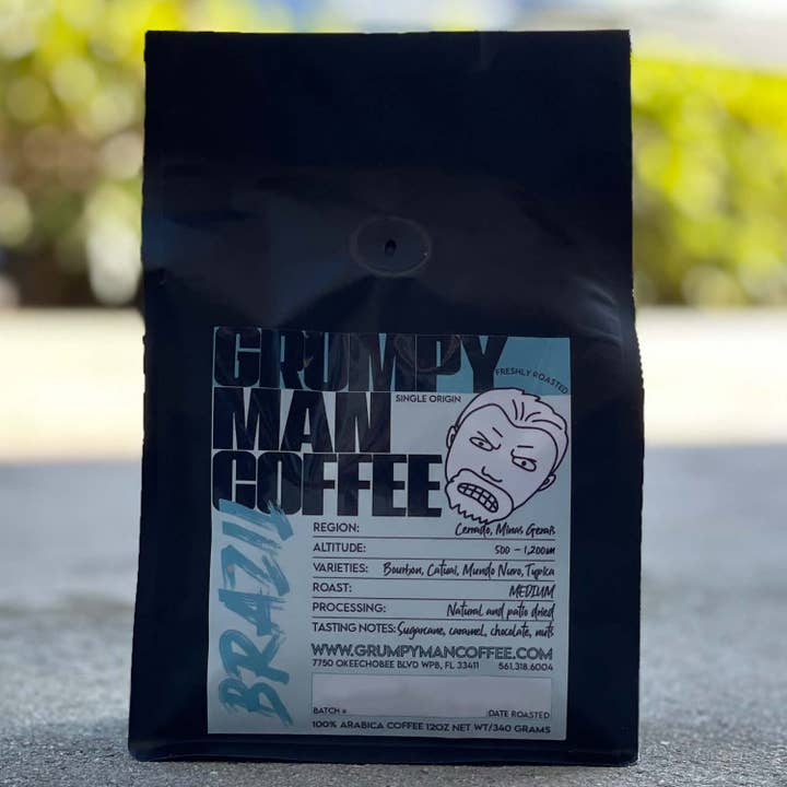 Brazil Fresh Roasted Medium Roast Coffee Beans for wholesale by Grumpy Man Coffee Roasters