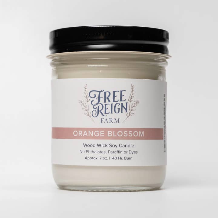 Free Reign Farm - Wholesale Jar/Filled Candle - Orange Blossom: Wood Wick Soy Candle